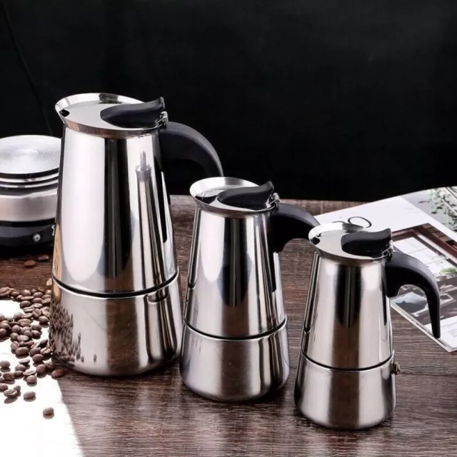 4-12 Cup Espresso Maker Cup Stove Top Coffee Percolator Moka Pot Stainless Steel