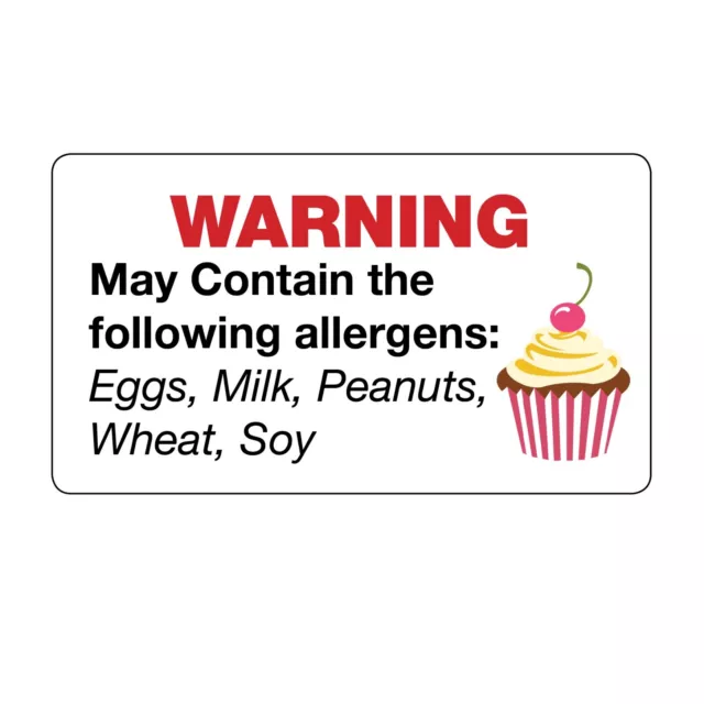 65 x CUP CAKE ALLERGEN WARNING STICKERS SMALL FOOD ALLERGY CONTENT LABELS - 1044