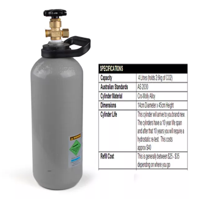 2.6Kg 4 Litres Carbon Dioxide CO2 Gas Bottle Cylinder Full  AU Standard