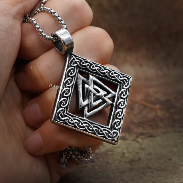 Stainless Steel Mens Norse Nordic Viking Valknut Amulet Pendant Necklace Gift 3