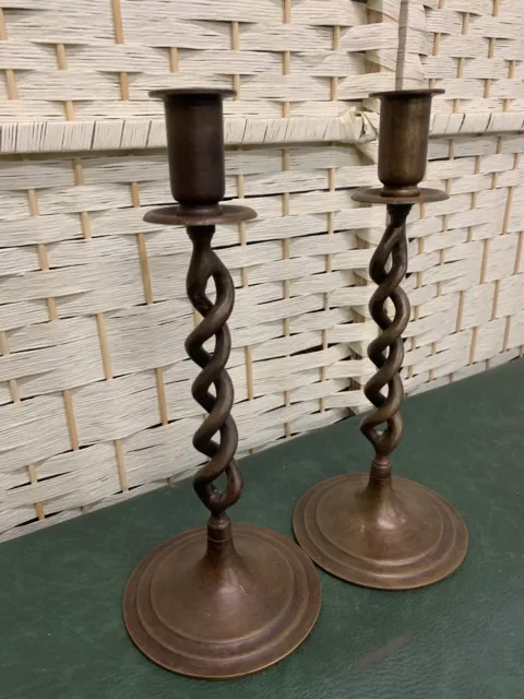 Pair of Bronze Twisted Candlesticks