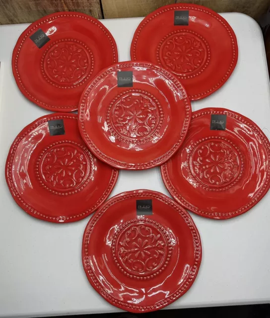 Il Mulino Red Medallion MELAMINE Dinner Plates Set Of 6