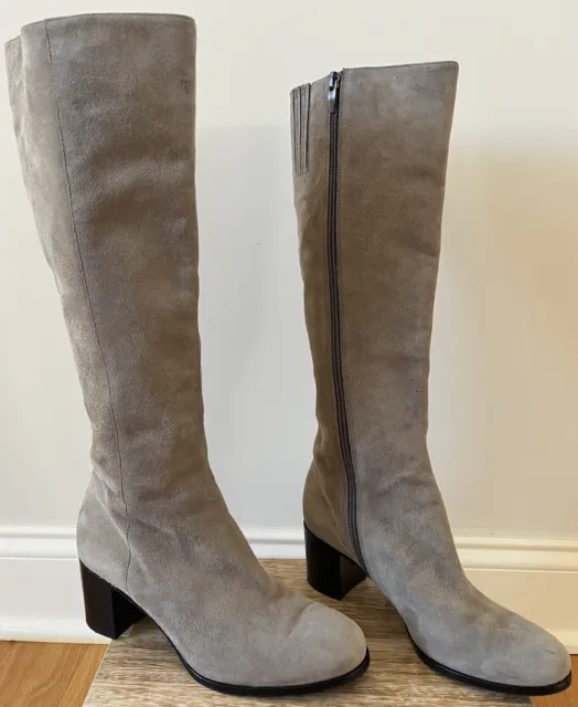 VIA SPIGA Dark Taupe Suede Knee-high full zip block heel boots Size 6.5