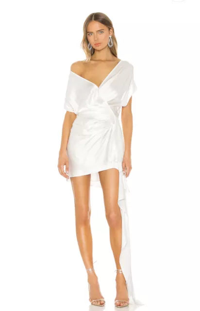 Michelle Mason Wide Neck Wrap Mini Dress Ivory White Wedding Silk 2 NWT $850