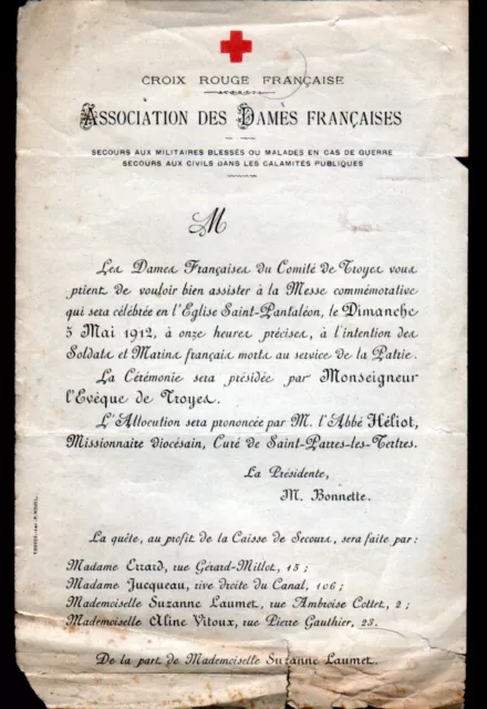 TROYES / ST-PARRES-les-TERTRES (10) CROIX ROUGE FRANCAISE "DAMES DE FRANCE" 1912