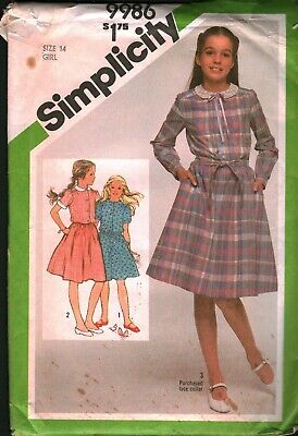 9986 Vintage Simplicity Cucito Motivo Ragazze Top Pullover Abito Non Tagliati