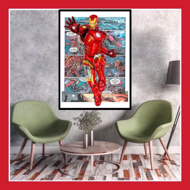 Toile Affiche Murale Coton Poster 3D Figurine Marvel Comics Iron Man Stark Book