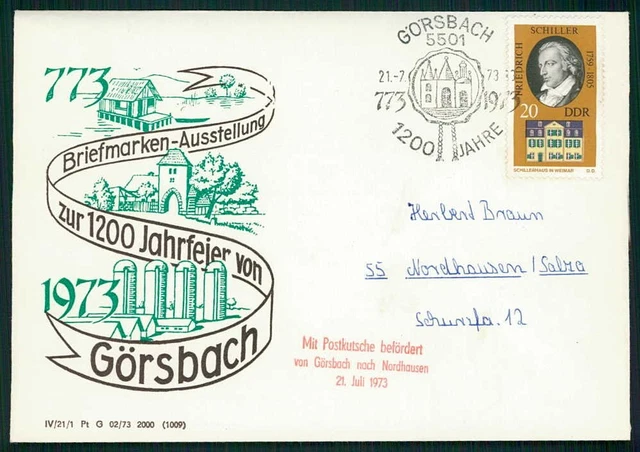 DDR SONDERBRIEF 1973 GÖRSBACH MIT POSTKUTSCHE BEFÖRDERT !! NORDHAUSEN hv22