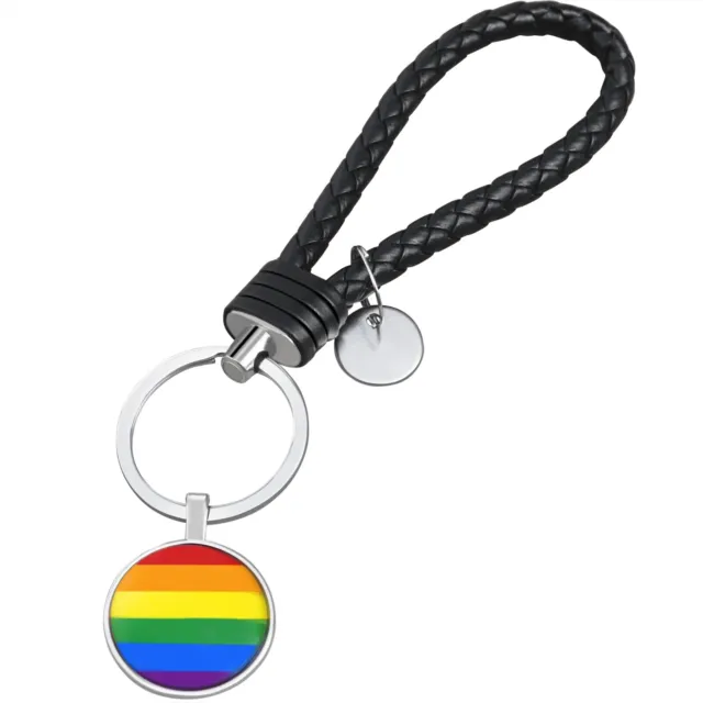 TRIXES Rainbow Keyring Braided Leather Loop – Pride Accessory - Multicolour
