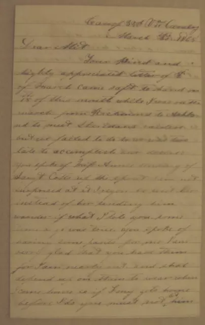Virginia Confederate 3Rd Cavalry Civil War Soldier Letter 1865
