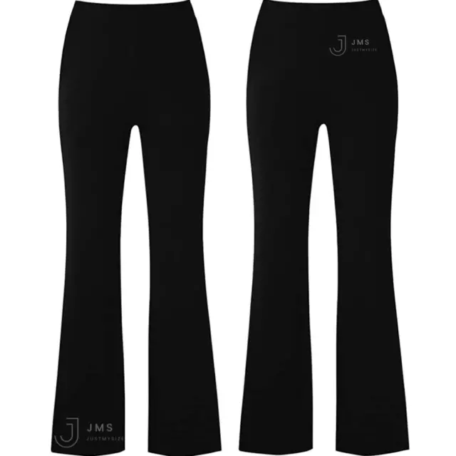 Womens Bootleg Trousers Ladies Bootcut Stretch Finely Ribbed Pull On Work Bottom