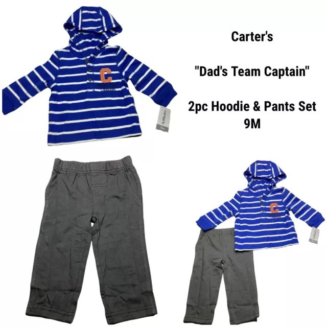 New Carters 9M Infant Boys Baby Hoodie Pant Set Outfit Dads Team Captain Stripes
