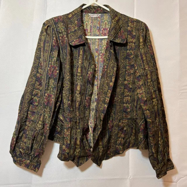 Vintage Blouse Womens Shirt Top Size 12 Multicoloured Smart William Morris Style