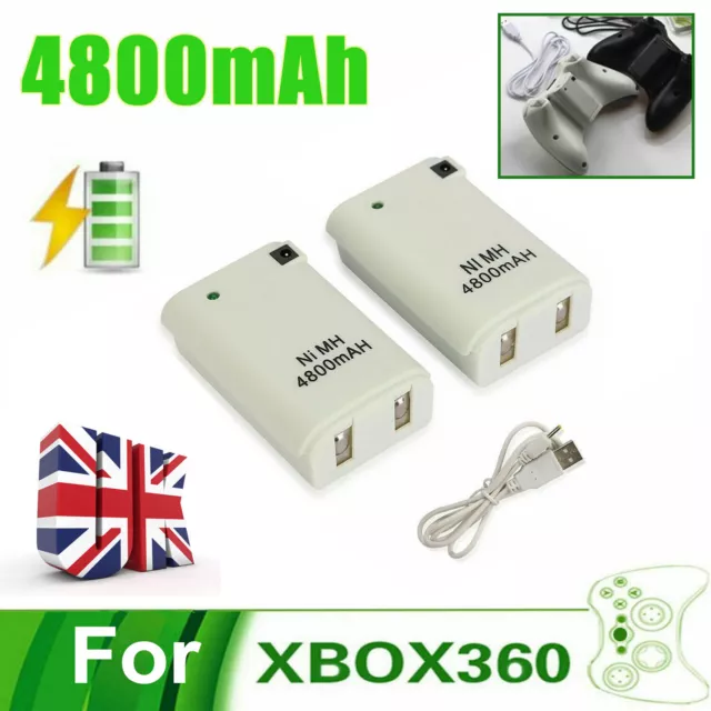 2x 4800mAh Rechargeable Battery & Charge Cable for Xbox 360 Wireless Controller