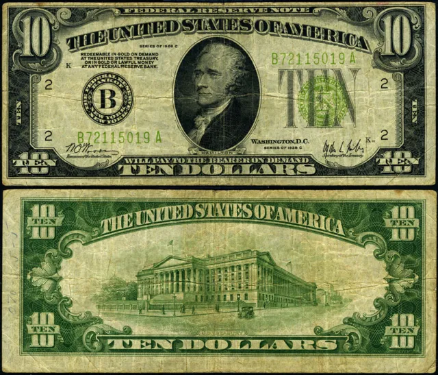 FR. 2003 B $10 1928-C Federal Reserve Note New York B-A Block Fine