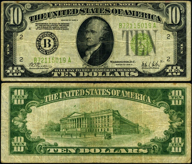 FR. 2003 B $10 1928-C Federal Reserve Note New York B-A Block Fine