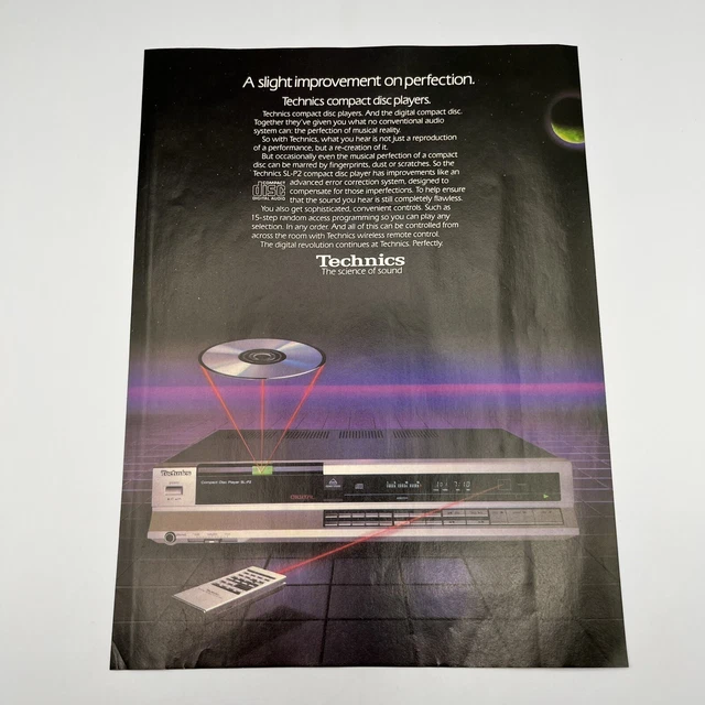 TECHNICS SLP2 CD Player 1985 Vintage Print Ad 8"x11" retro electronics