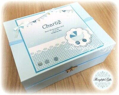 Personalised LARGE White/ Baby Boy's Keepsake Box/ Memory Box/ New Baby Gift