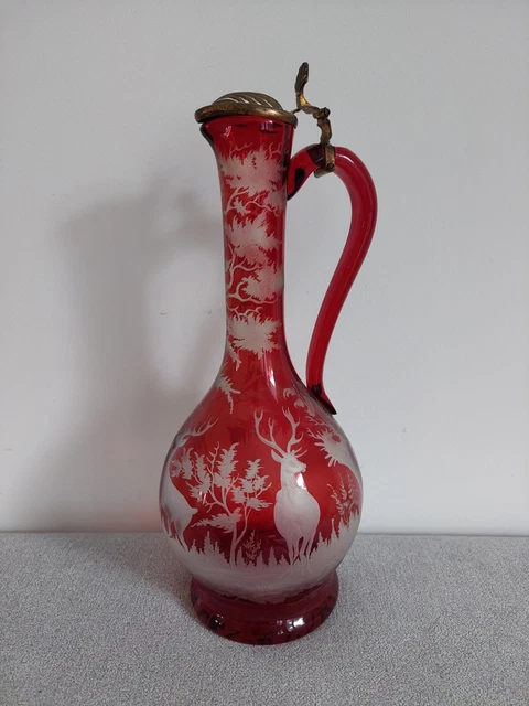 Superbe Aiguiere Cristal De Boheme Cerf