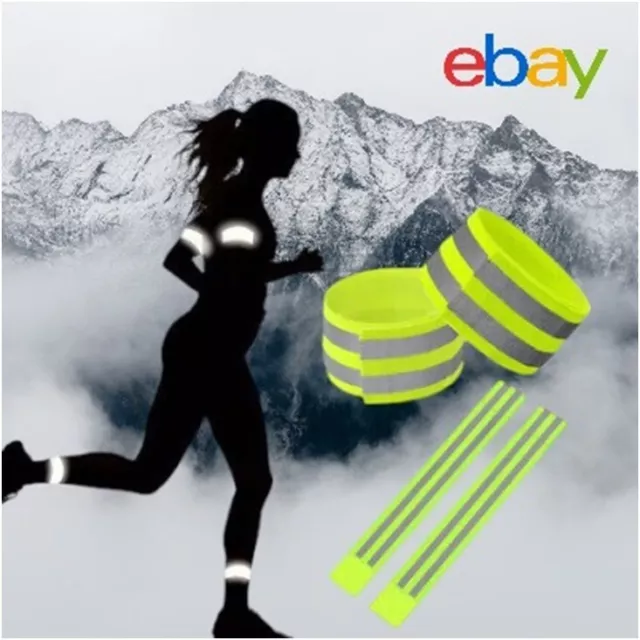 2 x Yellow Reflective Hi-Vis Armbands Ankle Straps Adjustable Cycling Running