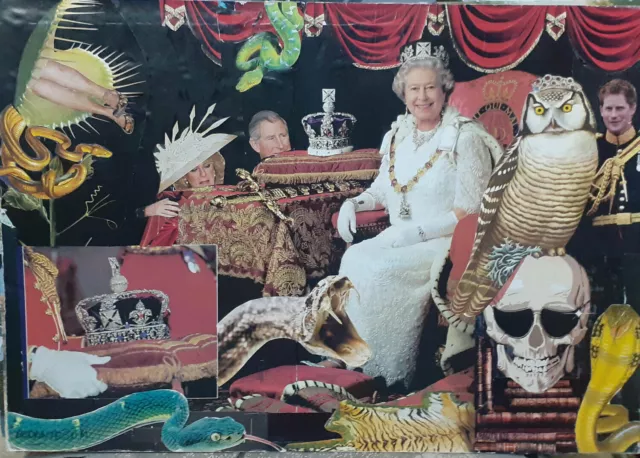 Collage de la reina Isabel II de Dadante argentino 35 cm x 50 cm 2014