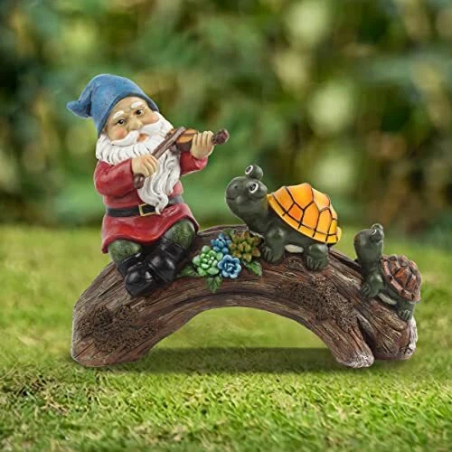 Garden Gnome Statue - Resin Gnomes and Tortoise Figurine -Outdoor Decorations