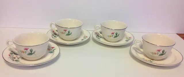 Hall Superior China VTG Springtime Pattern Tea Coffee Cup & Saucer Set Of 4