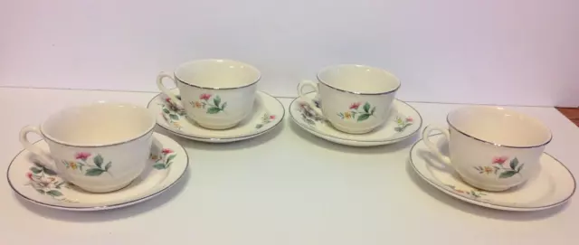 Hall Superior China VTG Springtime Pattern Tea Coffee Cup & Saucer Set Of 4
