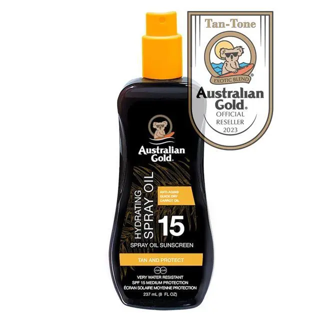 Australian Gold SPF 15 Spray Oil Sunscreen Carrot Oil Formula 237ml