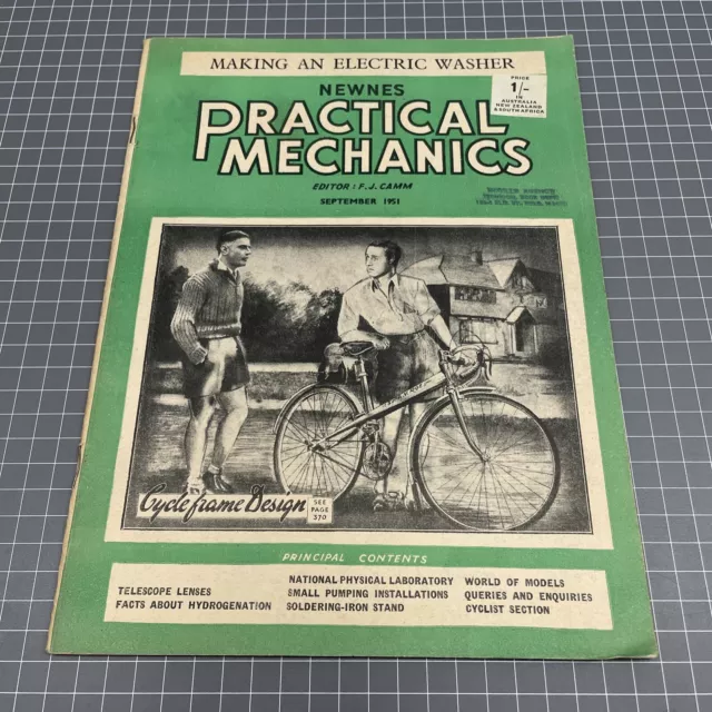 ORIGINAL VINTAGE Practical Mechanics Magazine 1951 Junk Art Cafe Bicycle Prop