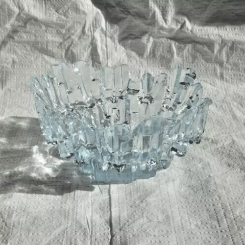 Viking Ice Glass Bowl Light Blue Ice Candy Dish Textured Stalagmite MCM 2