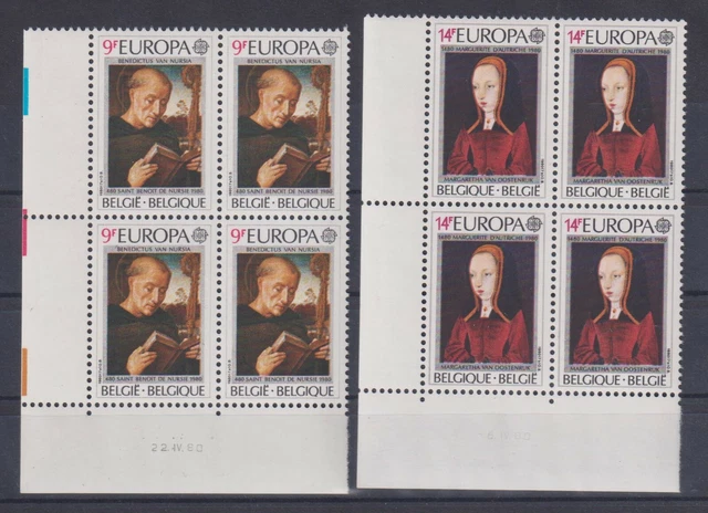 Belgien: Nr. 2023-2024 ** postfrisch Eckrandviererblocks / Cept 1980