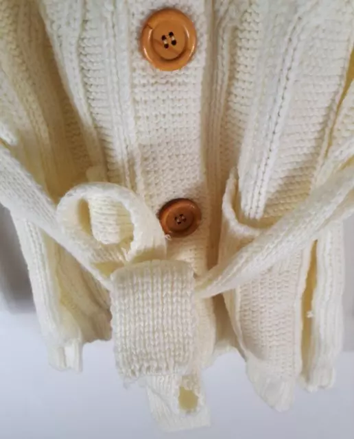 VTG NWT WOMENS Virgin Acrylic Cardigan Ivory Cable Knit Wood Buttons ...