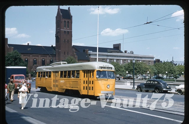 Original Slide Trolley Btc 7501 Baltimore Transit Kodachrome 1950'S