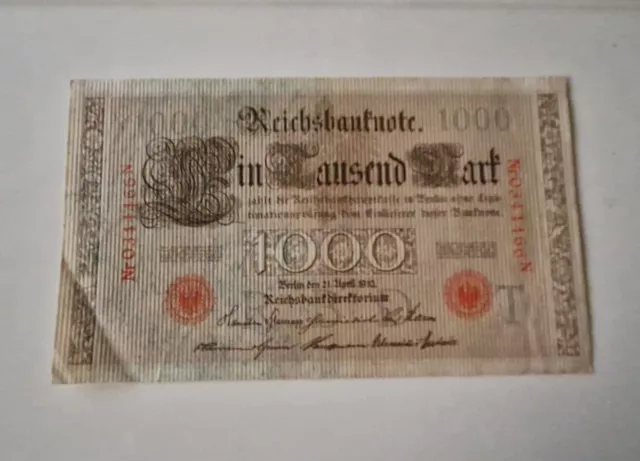 Reichsbanknote 1000 Mark Berlin, 21. April  1910 Rarität Sehr gut erhalten!