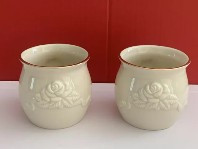 Lenox Ivory/ Gold Trim Rose Tea Light Holder Set