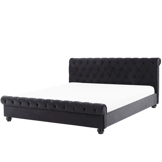 Lit Double Chesterfield en Velours Noir 180 x 200 cm Confortable avec Tendance