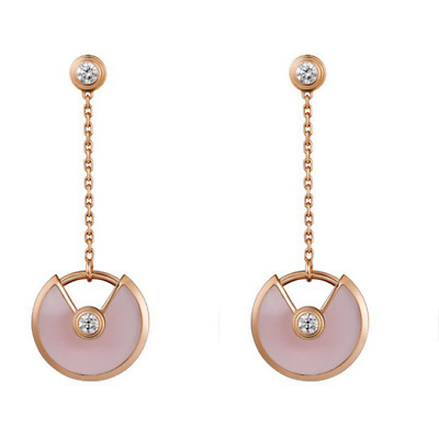 Natual Pink Shell 12MM Amulette Earrings Solid 14K Rose Gold Moissanite Jewelry
