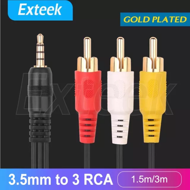 3.5mm TV Plug AUX to 3 RCA Male Audio Video DVD HDTV AV Cord Cable AU