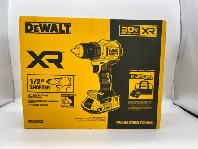 DEWALT DCD800D2 20V MAX XR Lithium-Ion Cordless 1/2" Drill Driver Kit Brushless