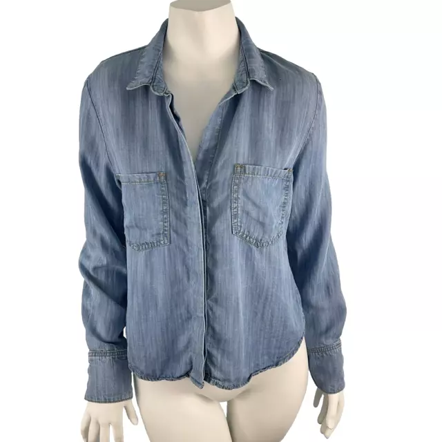 Anthropologie Elevenses Women's Tencel Chambray Button Shirt Top Blue Small