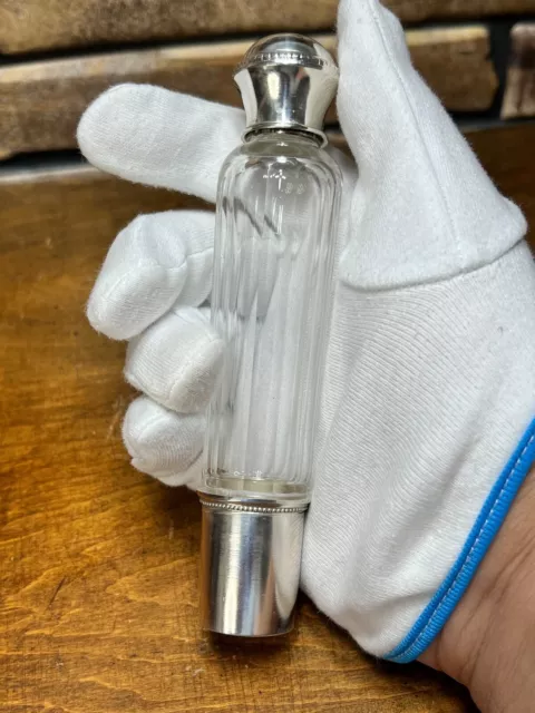 Victorian  French Silver Plate Cut Crystal Bottle Liquor Pocket Carriage Flask