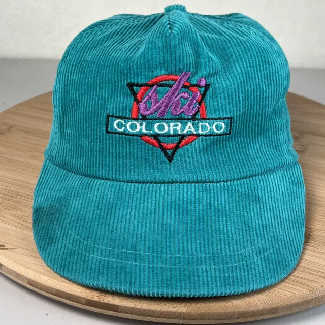 Vintage YOUTH Corduroy Ski Colorado Trucker Hat Cap SnapBack Green EUC
