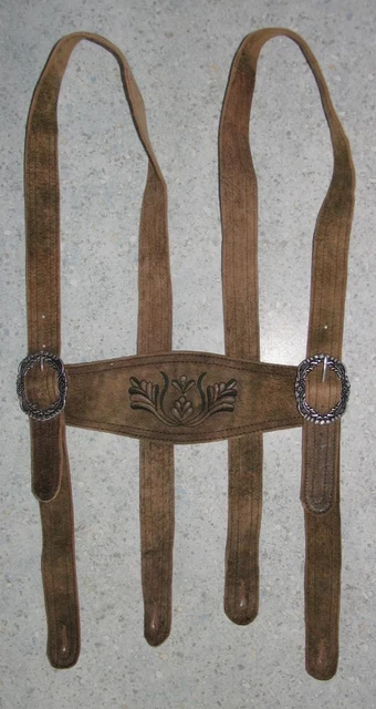 Traditional Costume Leather Suspenders Brown Olive To Men's Approx. up 44 1/2in