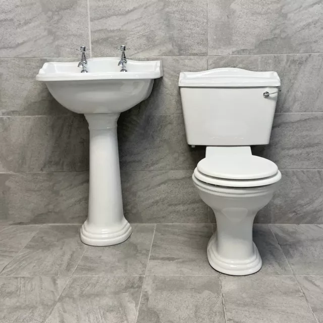 Chancery Traditional Style Toilet & Basin Set With Optional Seat & Flush Option