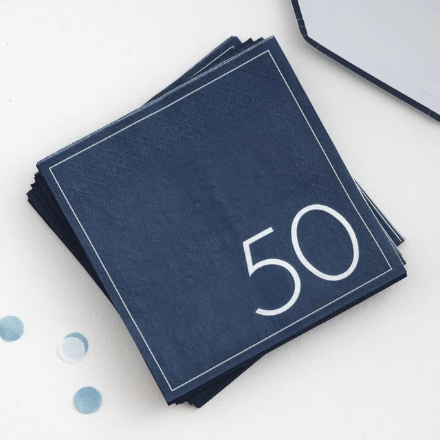 Navy Blue 50th Birthday Paper Napkins | Age 50 Party Tableware Milestone x 16