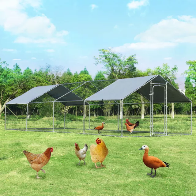 Large Walk In Chicken Coop Run House Shade Cage w/ Roof Cover Backyard