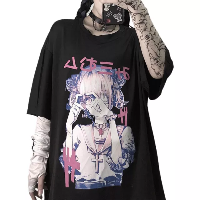 Women Short Sleeve T-Shirt Anime Girls Print Shirts Harajuku Casual Loose Top