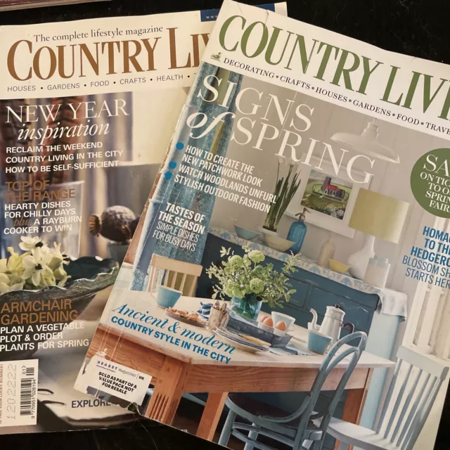 Country Living Magazines Jan 2009 + March 2015 Patchwork Dry Stone Walling Etc