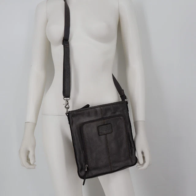 FOSSIL CROSSTOWN ORGANIZER Silver Leather Crossbody Shoulder Purse Bag ZB2841